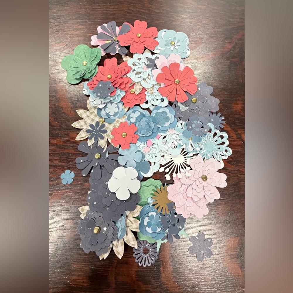 Embellishments 82 Pcs of rolled Flowers Various Patterns and Colors Hand crafted